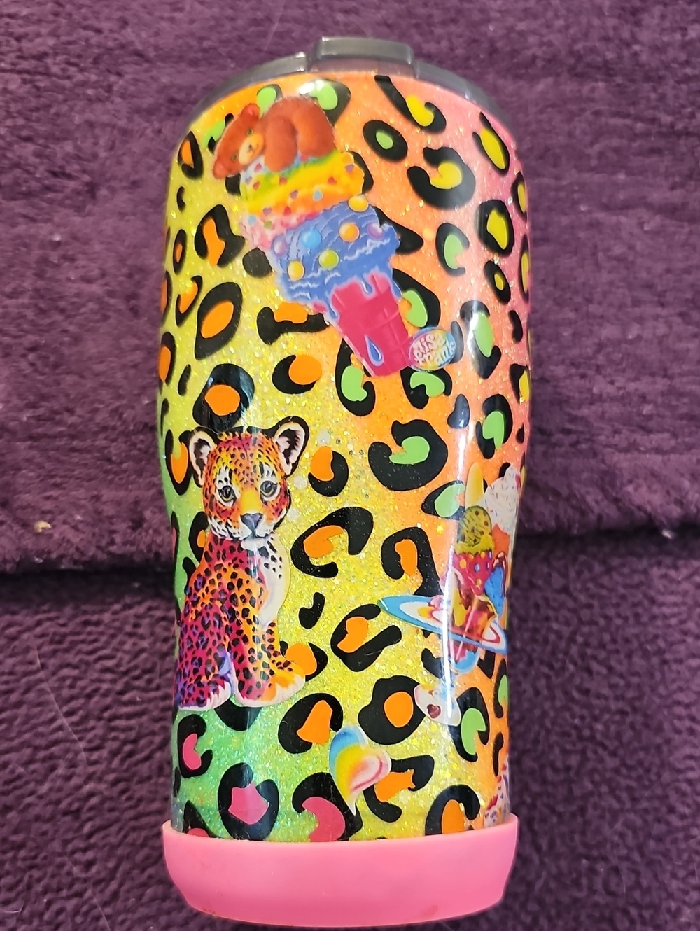 Lisa Frank Glitter Rainbow Leopard Tumbler with Winged Kitty - Picture 2 of 7